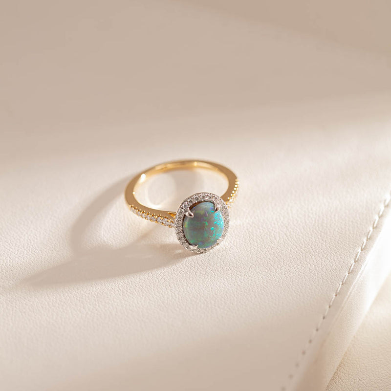 18ct Yellow Gold Opal & Diamond Sierra Ring-Ring-Walker & Hall