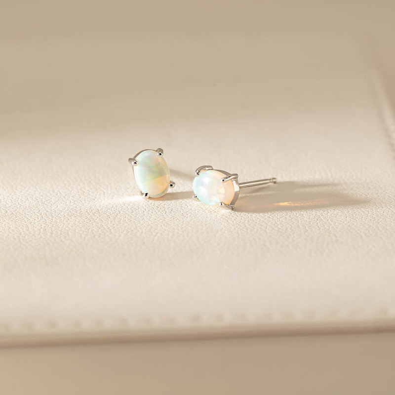 14ct White Gold Opal Stud Earrings-Earrings-Walker & Hall