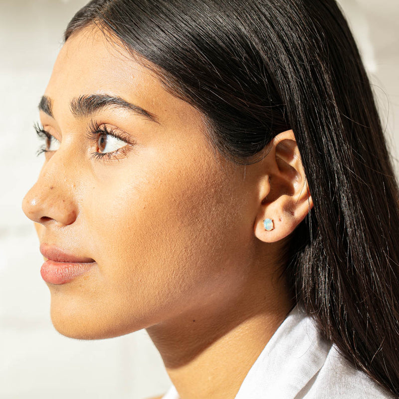 14ct White Gold Opal Stud Earrings-Earrings-Walker & Hall