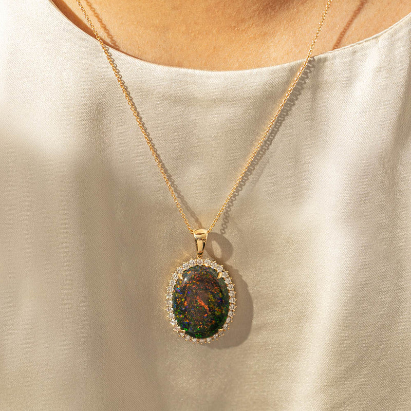 18ct Yellow Gold Opal & Diamond Belle Pendant-Necklace-Walker & Hall