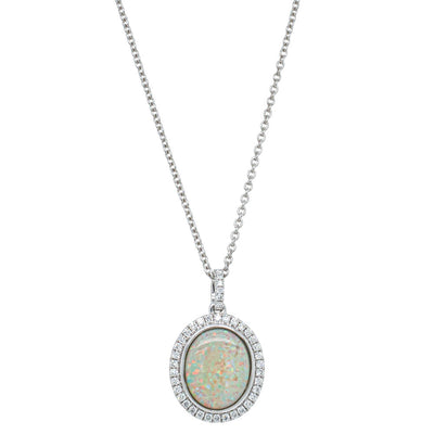 18ct White Gold 2.35ct Opal & Diamond Isla Pendant-Necklace-Walker & Hall