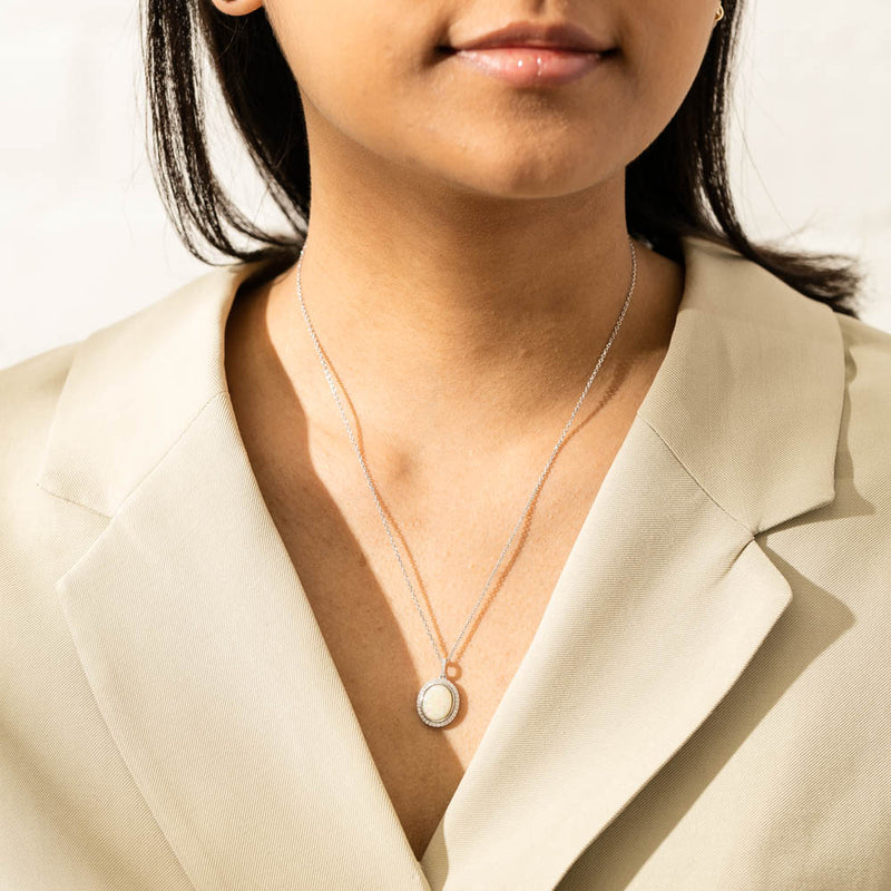 18ct White Gold 2.35ct Opal & Diamond Isla Pendant-Necklace-Walker & Hall