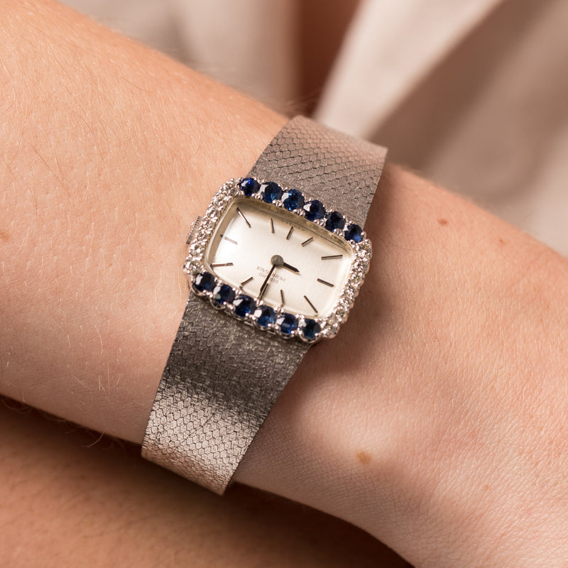 Vintage 18ct White Gold Sapphire & Diamond Girard Perregaux Watch-Watch-Walker & Hall