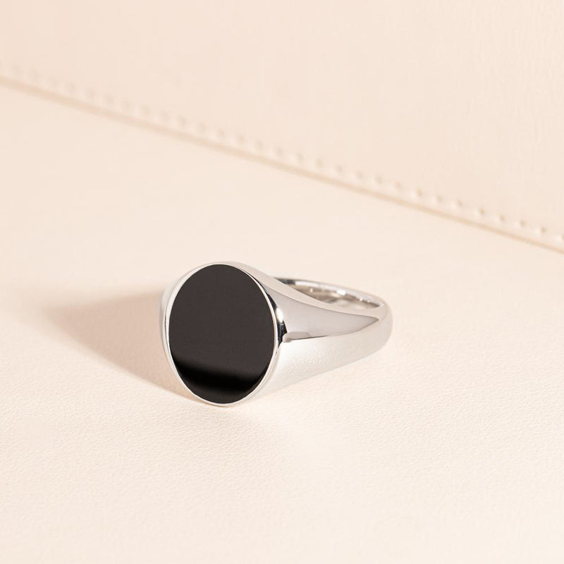 Sterling Silver Oval Onyx Signet Ring-Ring-Walker & Hall