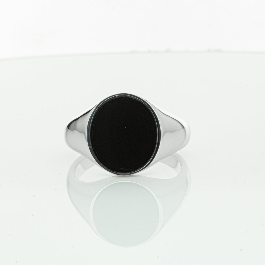 Sterling Silver Oval Onyx Signet Ring-Ring-Walker & Hall