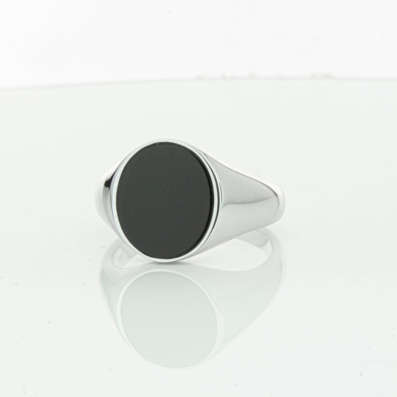 Sterling Silver Oval Onyx Signet Ring-Ring-Walker & Hall