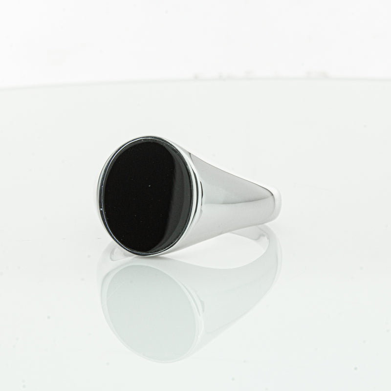 Sterling Silver Oval Onyx Signet Ring-Ring-Walker & Hall