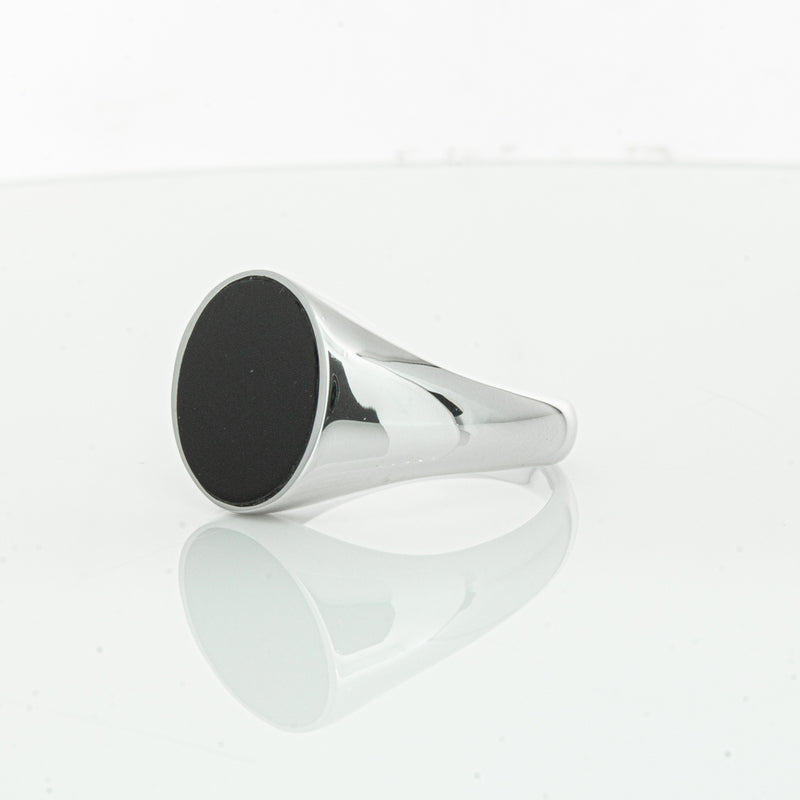 Sterling Silver Oval Onyx Signet Ring-Ring-Walker & Hall