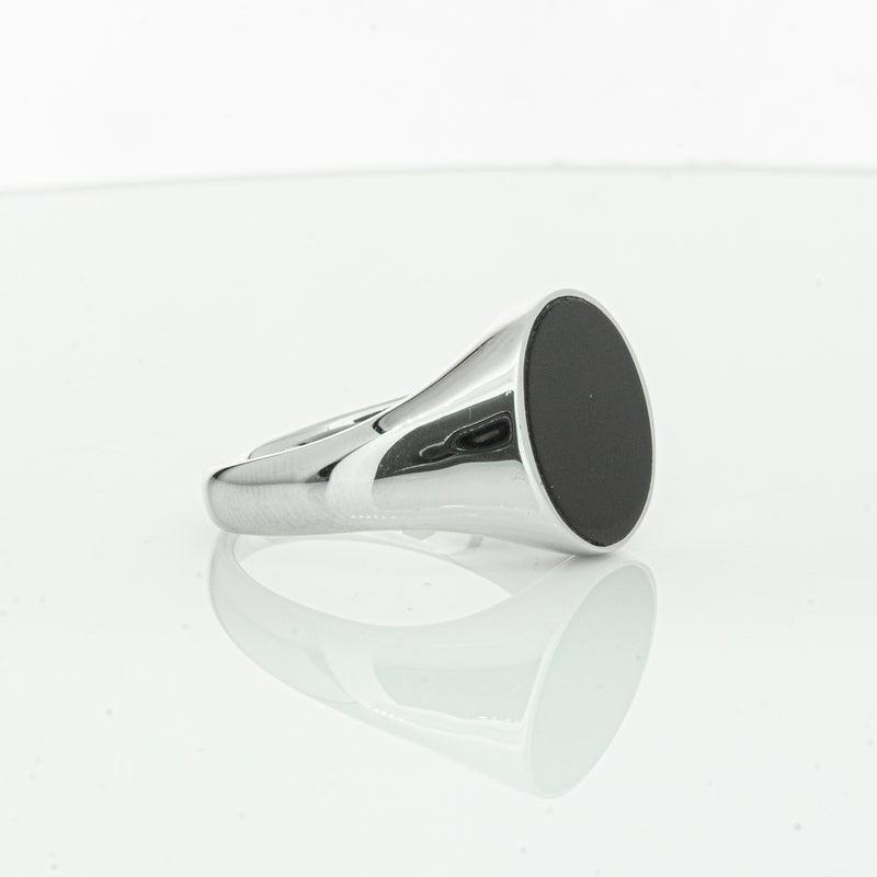 Sterling Silver Oval Onyx Signet Ring-Ring-Walker & Hall