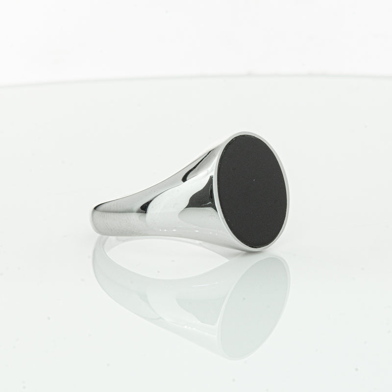Sterling Silver Oval Onyx Signet Ring-Ring-Walker & Hall