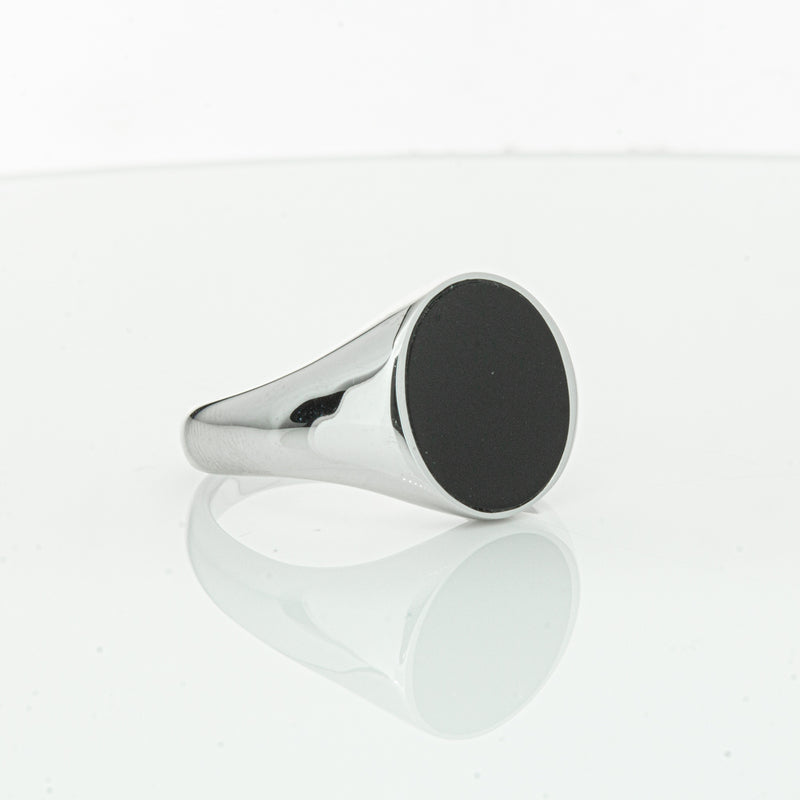 Sterling Silver Oval Onyx Signet Ring-Ring-Walker & Hall
