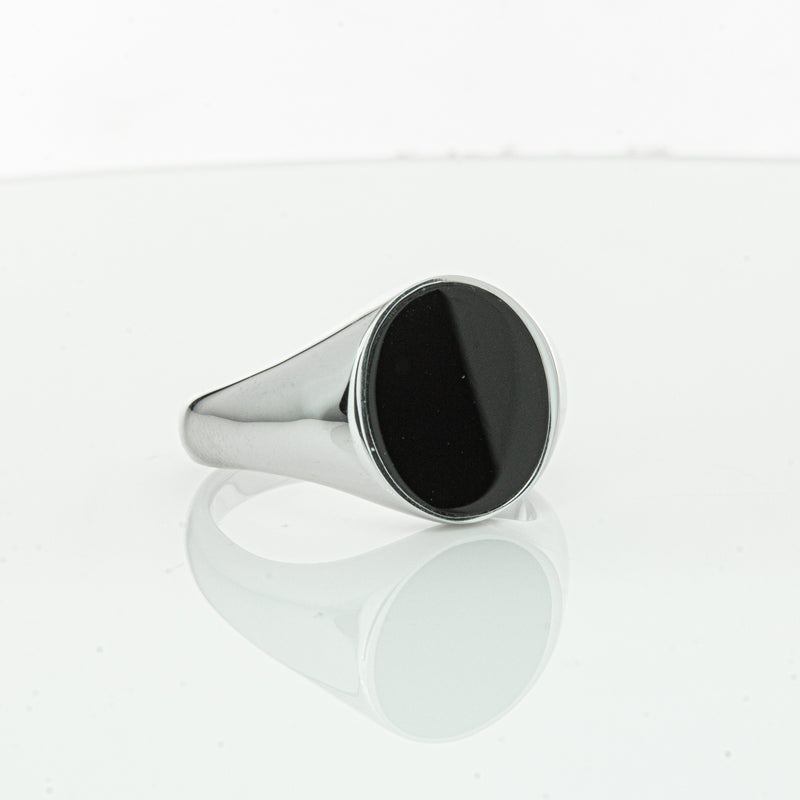Sterling Silver Oval Onyx Signet Ring-Ring-Walker & Hall