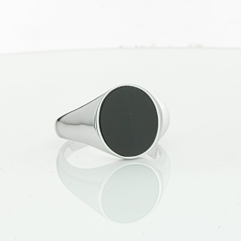 Sterling Silver Oval Onyx Signet Ring-Ring-Walker & Hall