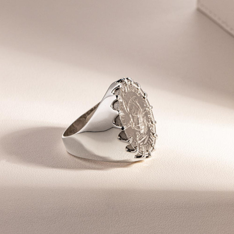 Sterling Silver Warrior Ring With NZ Shilling-Ring-Walker & Hall