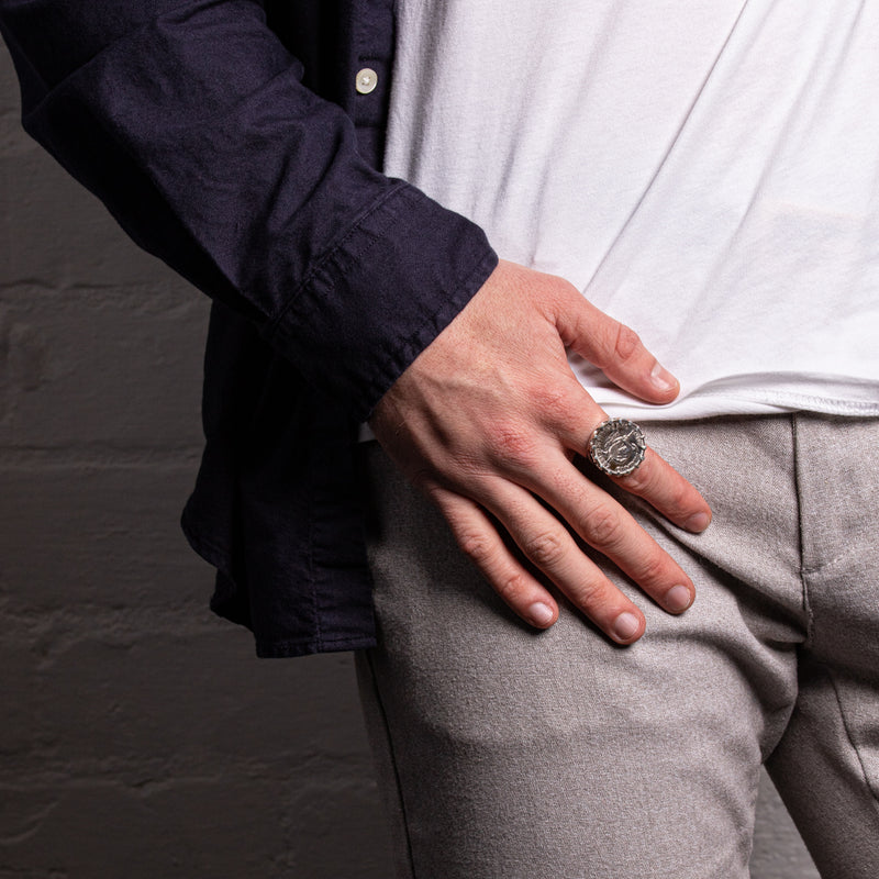 Sterling Silver Warrior Ring With NZ Shilling-Ring-Walker & Hall