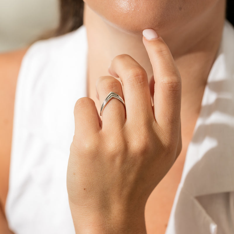 Sterling Silver V shaped Ring-Ring-Walker & Hall