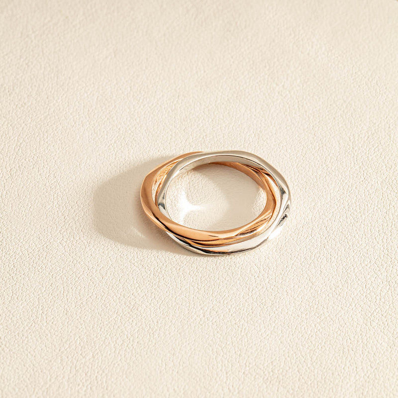 9ct Rose Gold & Sterling Silver Entwined Ring-Ring-Walker & Hall