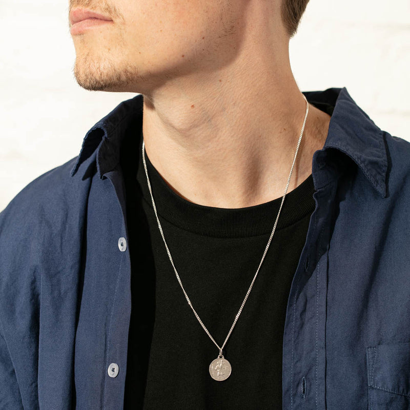 Sterling Silver Saint Christopher Pendant with Curb Chain-Necklace-Walker & Hall