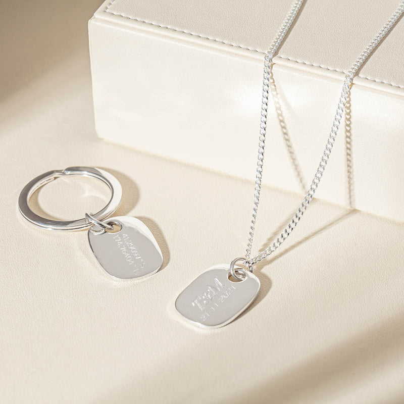 Sterling Silver ID Pendant With Curb Chain-Necklace-Walker & Hall