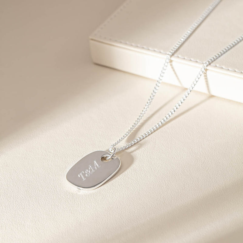 Sterling Silver ID Pendant With Curb Chain-Necklace-Walker & Hall