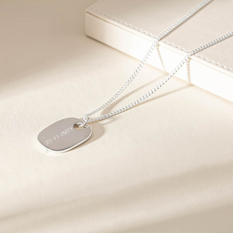 Sterling Silver ID Pendant With Curb Chain-Necklace-Walker & Hall