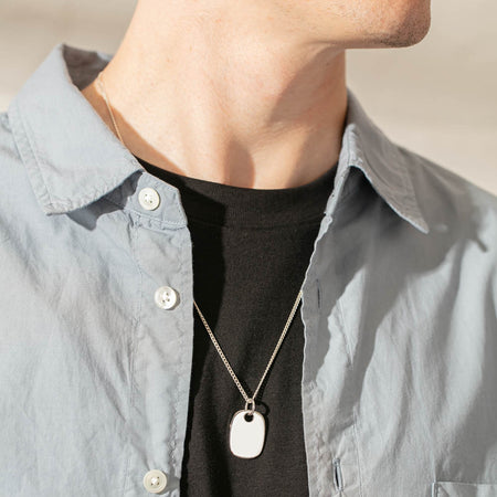 Sterling Silver ID Pendant With Curb Chain-Necklace-Walker & Hall