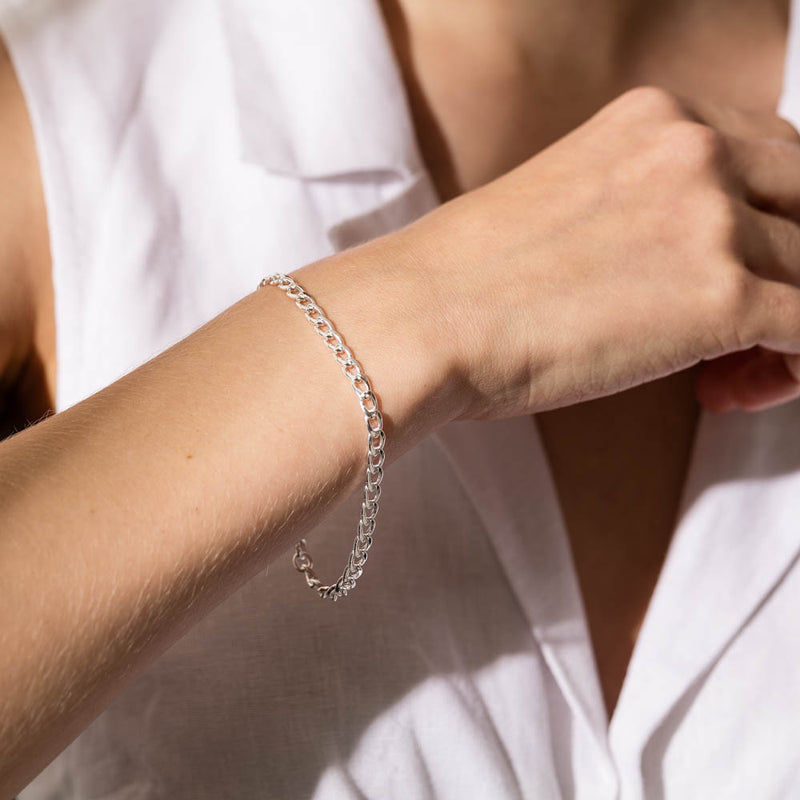 Sterling Silver Curb Bracelet-Bracelet-Walker & Hall