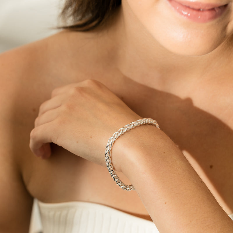 Sterling Silver Wheat Link Chain Bracelet-Bracelet-Walker & Hall