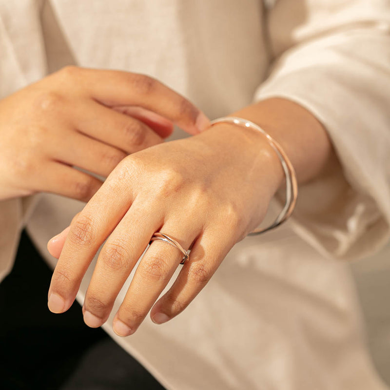 9ct Rose Gold & Sterling Silver Entwined Ring-Ring-Walker & Hall