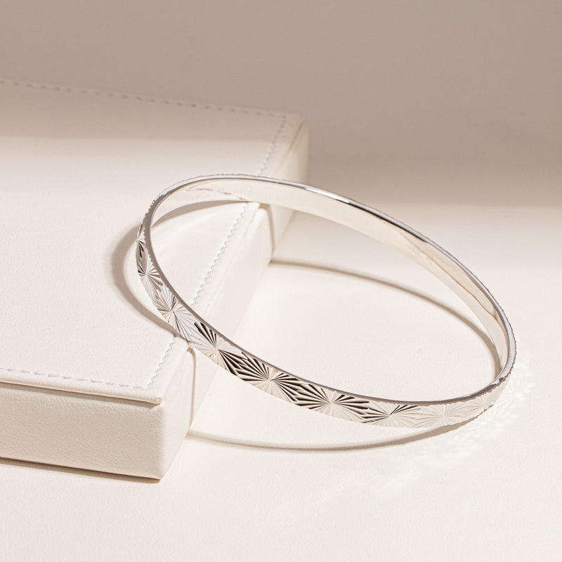Sterling Silver Reflections Bangle-Bracelet-Walker & Hall