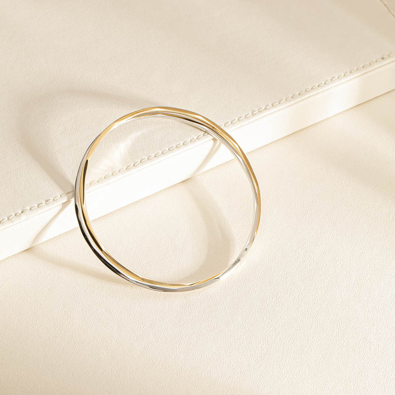 9ct Yellow Gold & Sterling Silver Entwined Bangle-Bracelet-Walker & Hall