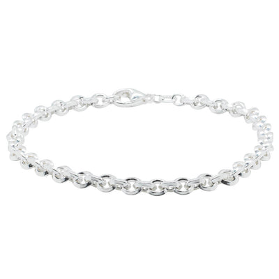 Sterling Silver Navette Link Bracelet-Bracelet-Walker & Hall