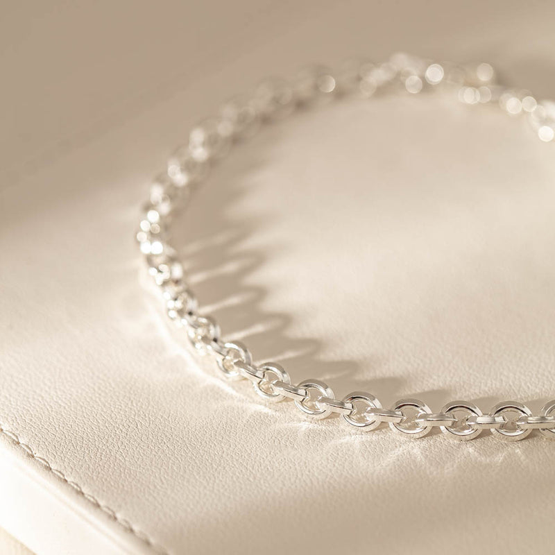 Sterling Silver Navette Link Bracelet-Bracelet-Walker & Hall