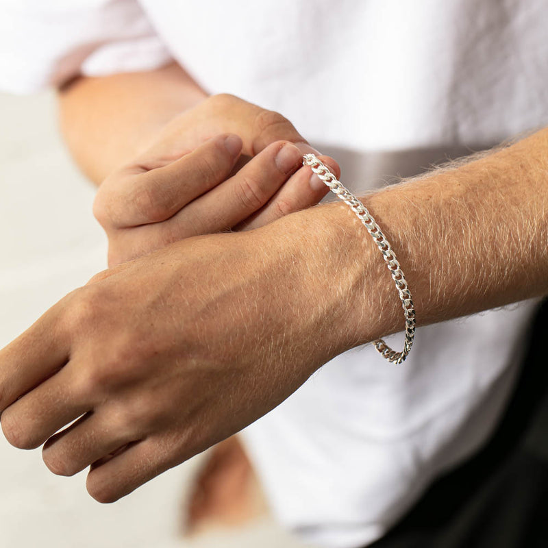 Sterling Silver Bevelled Curb Bracelet-Bracelet-Walker & Hall