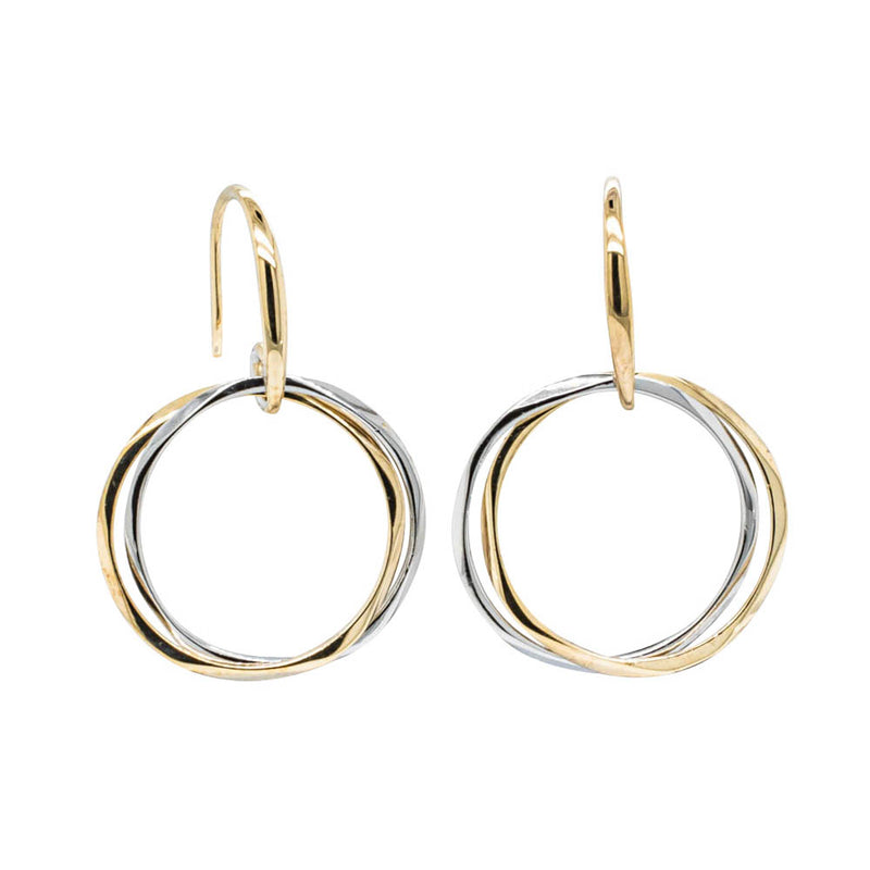 9ct Yellow Gold & Sterling Silver Entwined Earrings-Earrings-Walker & Hall