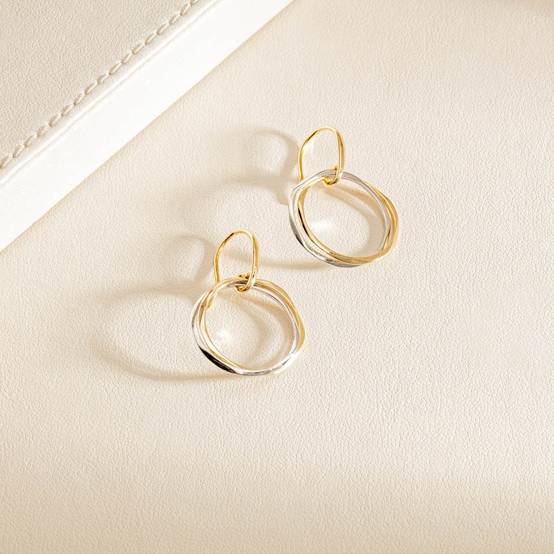 9ct Yellow Gold & Sterling Silver Entwined Earrings-Earrings-Walker & Hall