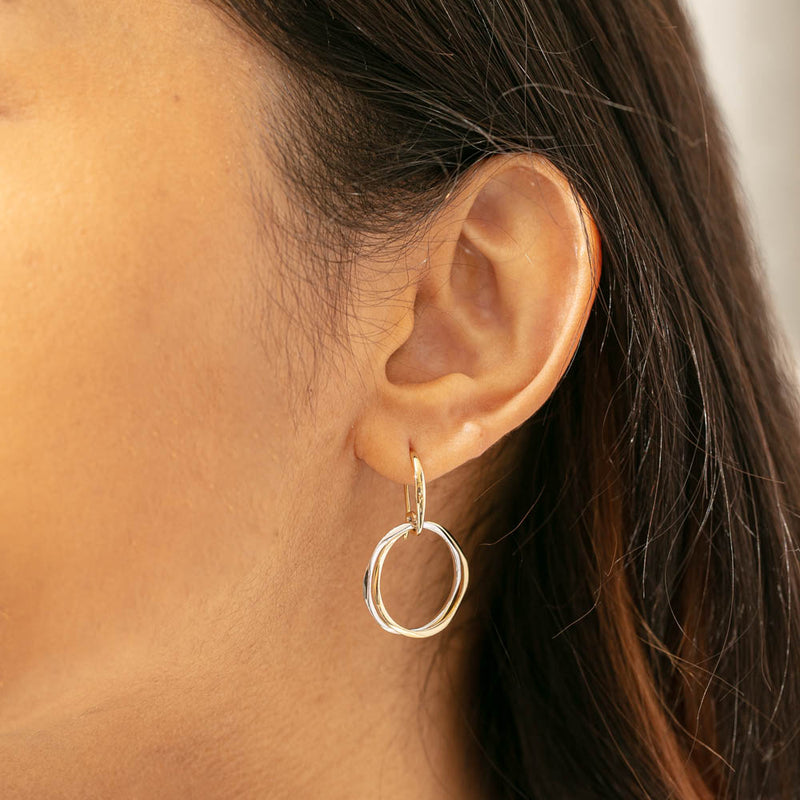 9ct Yellow Gold & Sterling Silver Entwined Earrings-Earrings-Walker & Hall