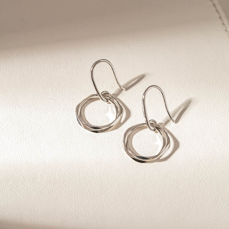 Sterling Silver Mini Entwined Hook Earrings-Earrings-Walker & Hall