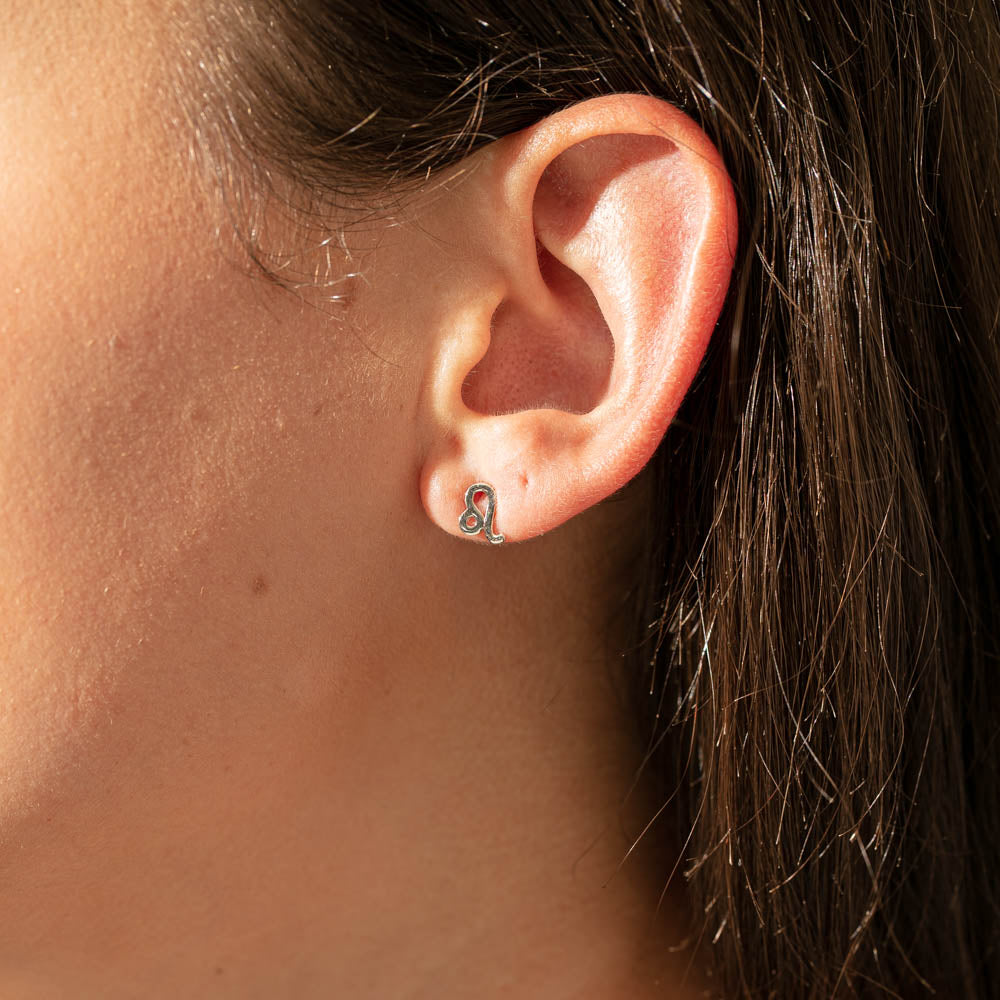 Sterling Silver Noted Zodiac Stud Earrings-Earrings-Walker & Hall