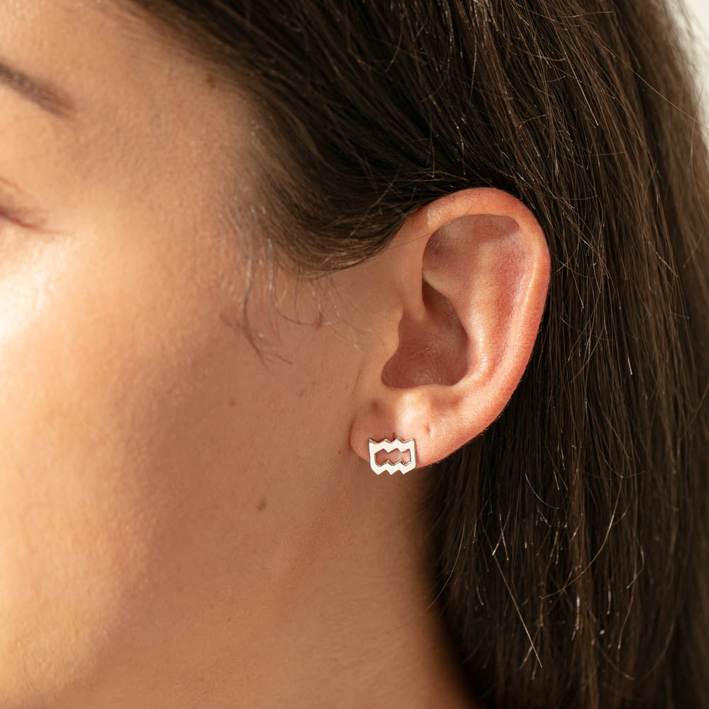 Sterling Silver Noted Zodiac Stud Earrings-Earrings-Walker & Hall
