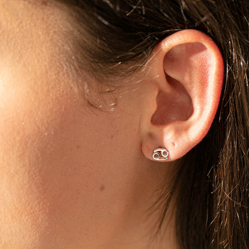 Sterling Silver Noted Zodiac Stud Earrings-Earrings-Walker & Hall