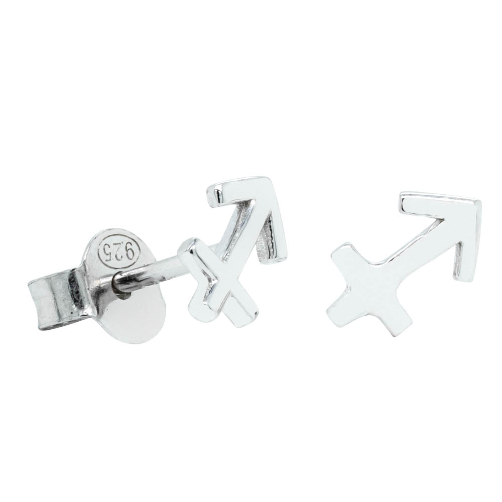Sterling Silver Noted Zodiac Stud Earrings-Earrings-Walker & Hall