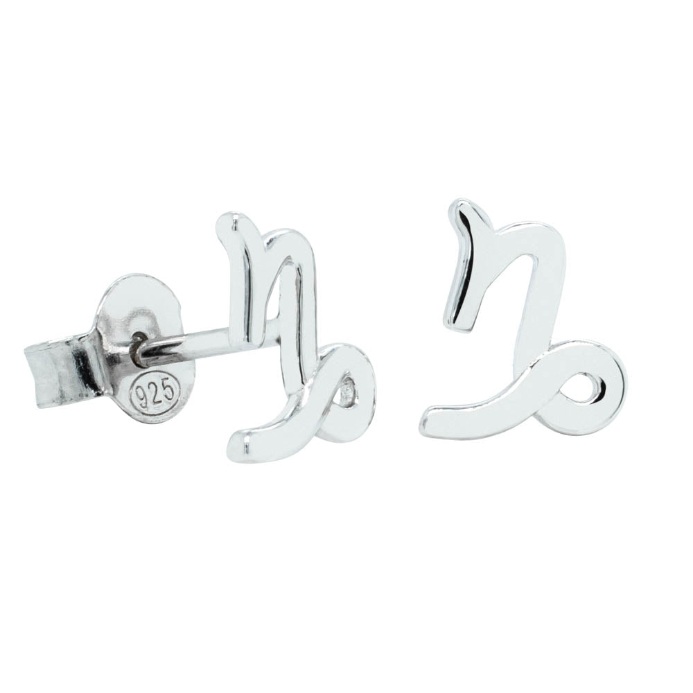 Sterling Silver Noted Zodiac Stud Earrings-Earrings-Walker & Hall