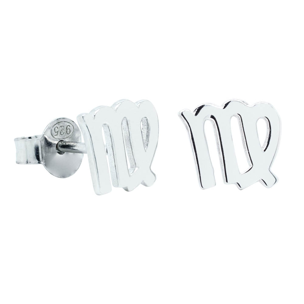 Sterling Silver Noted Zodiac Stud Earrings-Earrings-Walker & Hall