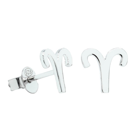 Sterling Silver Noted Zodiac Stud Earrings-Earrings-Walker & Hall