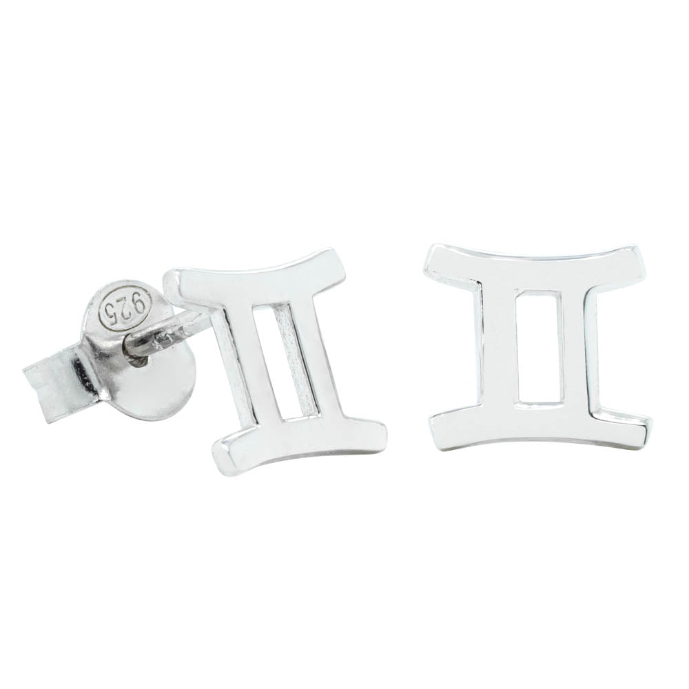 Sterling Silver Noted Zodiac Stud Earrings-Earrings-Walker & Hall