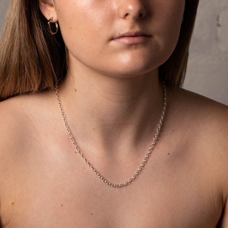 Sterling Silver Oval Belcher Chain-Necklace-Walker & Hall