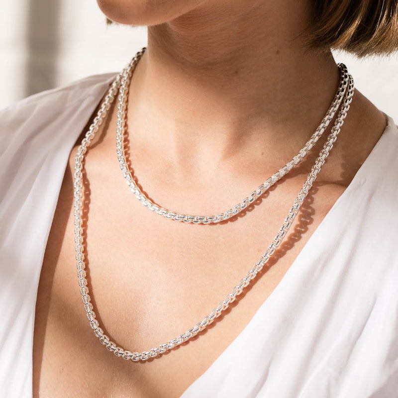 Sterling Silver Box Link Chain-Necklace-Walker & Hall