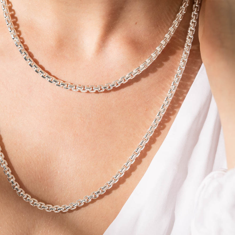 Sterling Silver Box Link Chain-Necklace-Walker & Hall