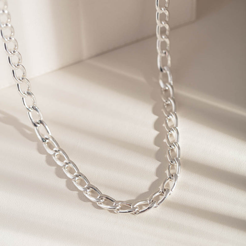 Sterling Silver Wide Curb Chain-Necklace-Walker & Hall